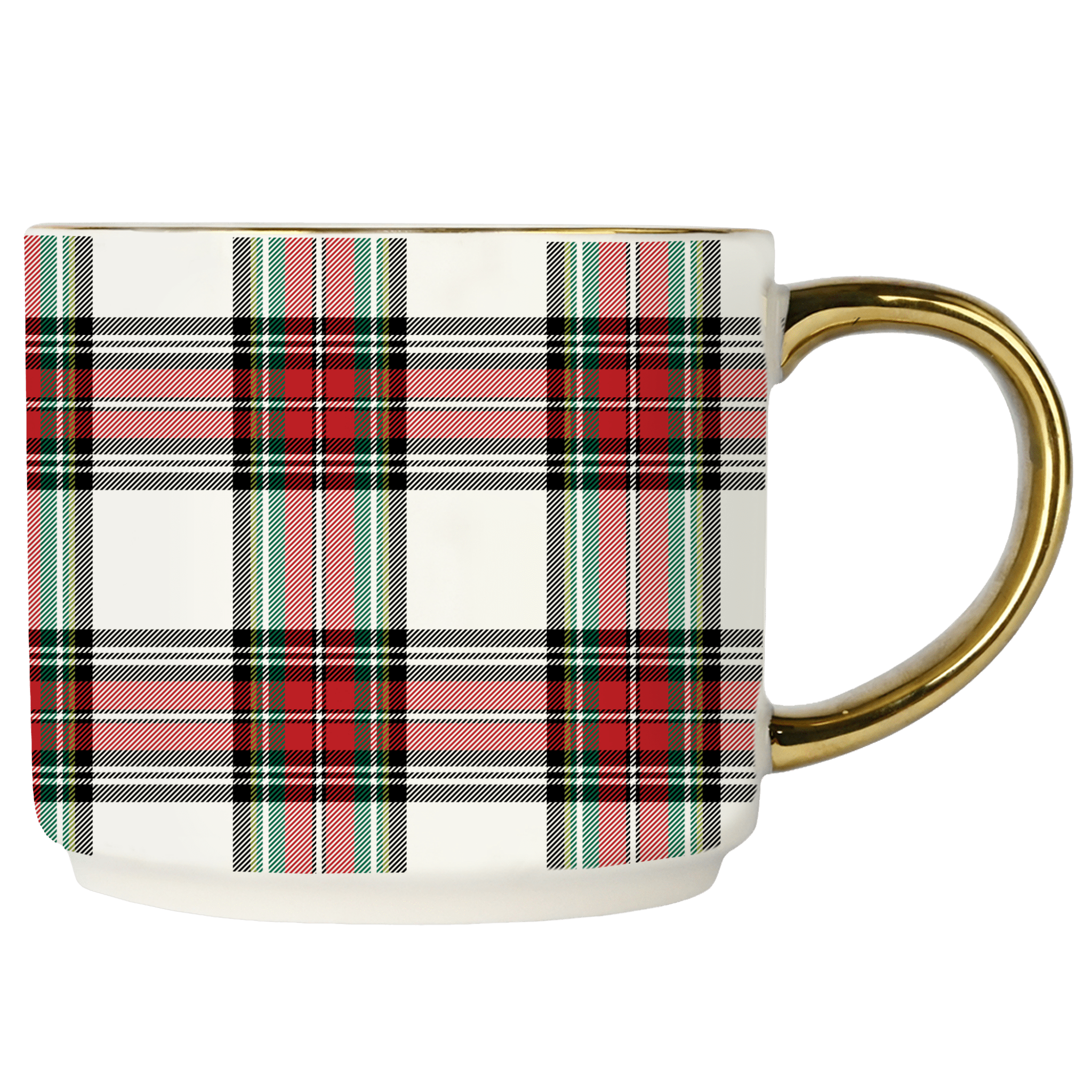 White Plaid 14oz. Gold Handle Coffee Mug - Shop_nameSweet Water Decor