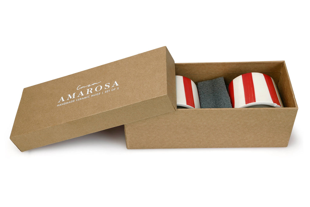 Ceramic Red Stripe  Coffee cup - 3.5 x 2.5 Inches ( Set of 2 )