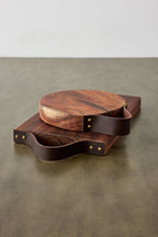 Round Wooden Cutting Board with Leather Strap