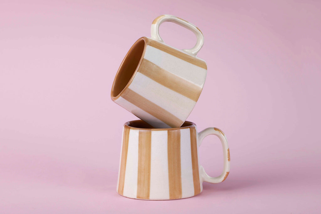 Ceramic Brown Stripe  Coffee cup - 3.5 x 2.5 Inches ( Set of 4 )