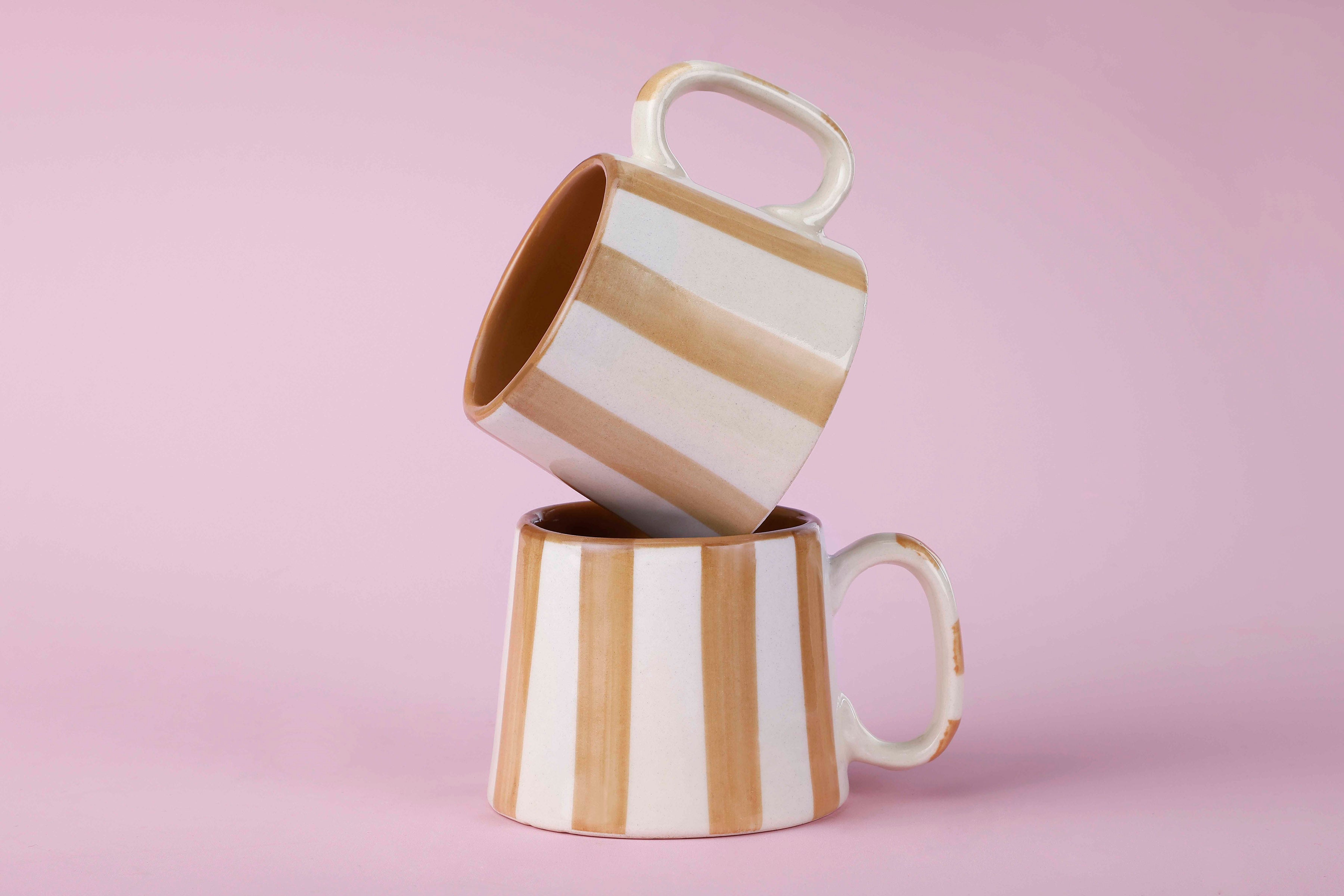 Ceramic Brown Stripe  Coffee cup - 3.5 x 2.5 Inches ( Set of 4 )