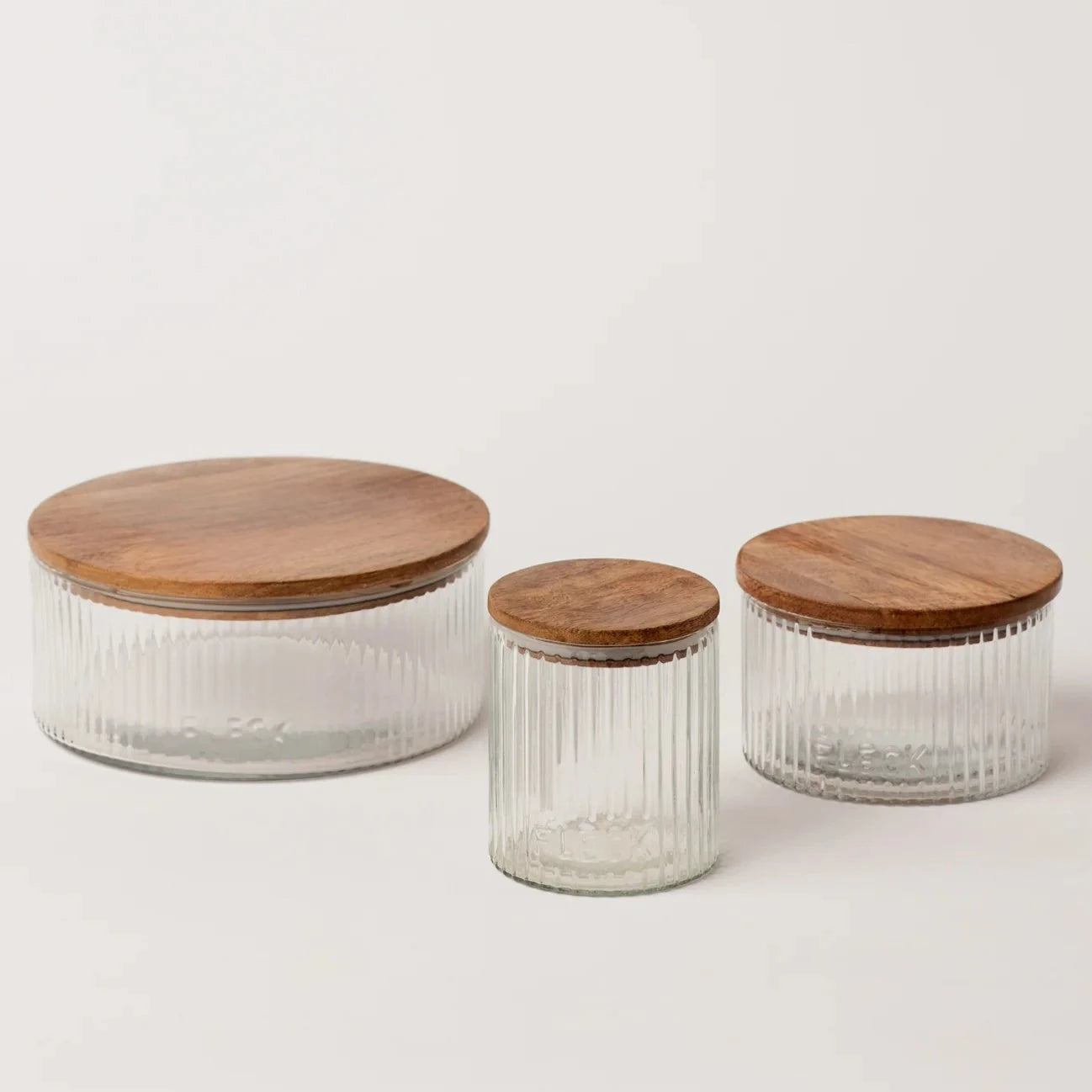 Fluted Glass Storage Jars - set of 3.