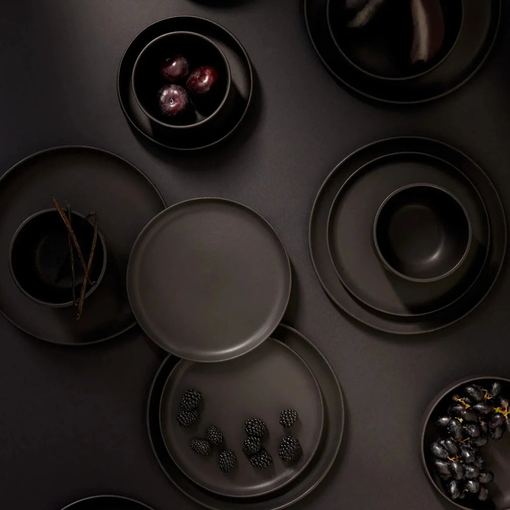 Tunisian 12pc Dinnerware set - Dinner Plate, Side Plate + Bowl - Matte Black.