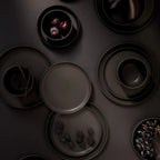 Tunisian 12pc Dinnerware set - Dinner Plate, Side Plate + Bowl - Matte Black.