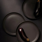 Tunisian 12pc Dinnerware set - Dinner Plate, Side Plate + Bowl - Matte Black.