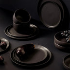 Tunisian 12pc Dinnerware set - Dinner Plate, Side Plate + Bowl - Matte Black.