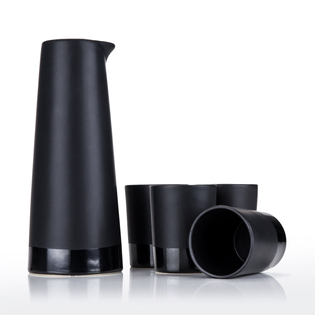 5-Piece Stoneware Sake Set in Black.