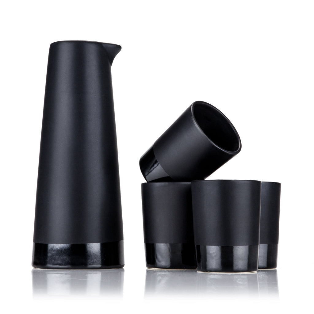 5-Piece Stoneware Sake Set in Black.