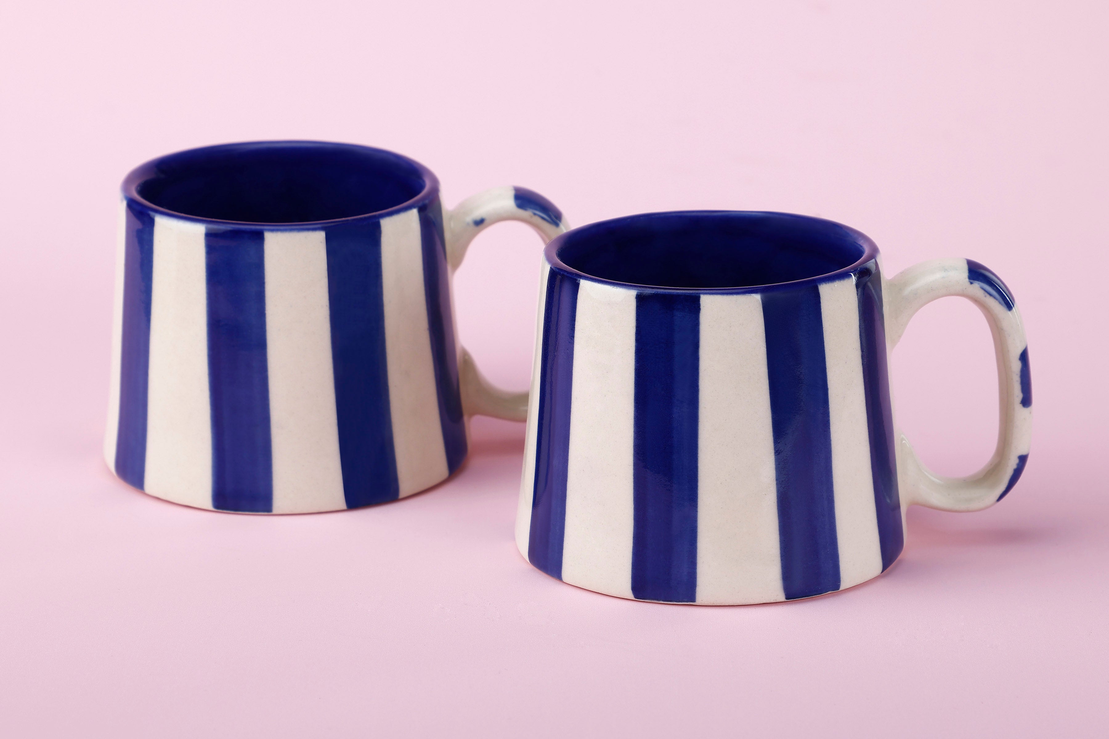 Ceramic Dark Blue Stripe  Coffee cup - 3.5 x 2.5 Inches ( Set of 4 )