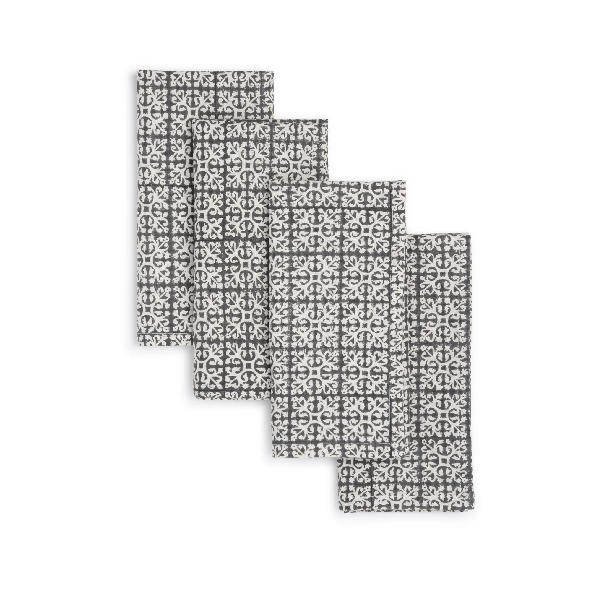 VERTEX Hand Block Printed Napkins - Set of 4. Cotton - Fair Trade - Artisan Made