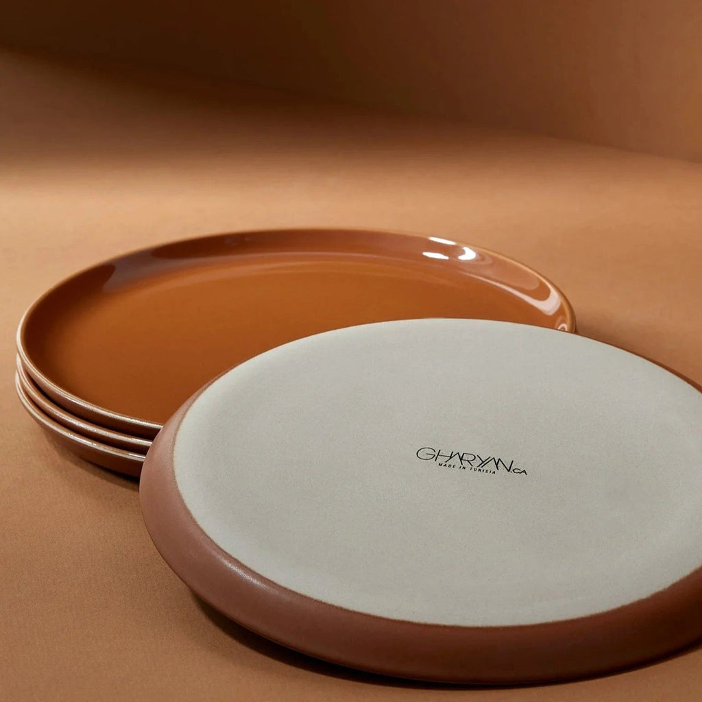 Stoneware Flat Salad/Dinner Plate | Edan 9.4" - Matte/Shiny Terracotta