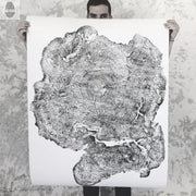 Oversized Big Leaf Maple Tree Ring Print | Handmade Massachusetts Woodcut Art | 36" x 48"