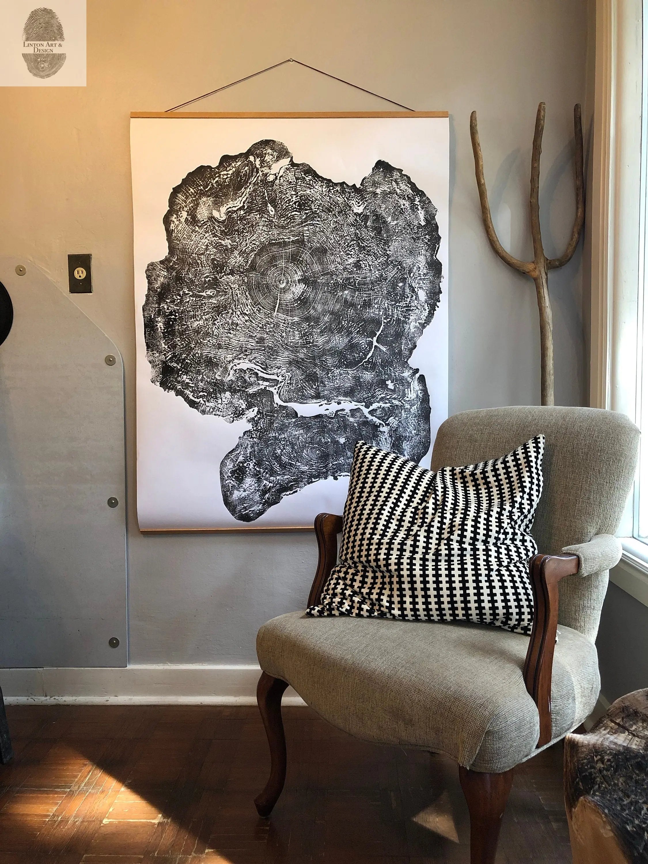 Oversized Big Leaf Maple Tree Ring Print | Handmade Massachusetts Woodcut Art | 36" x 48"