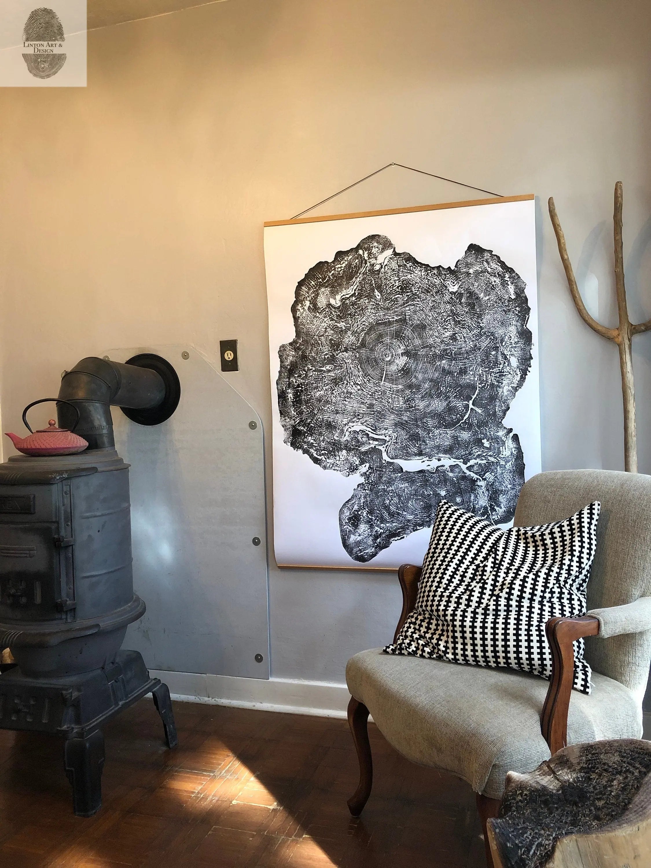 Oversized Big Leaf Maple Tree Ring Print | Handmade Massachusetts Woodcut Art | 36" x 48"