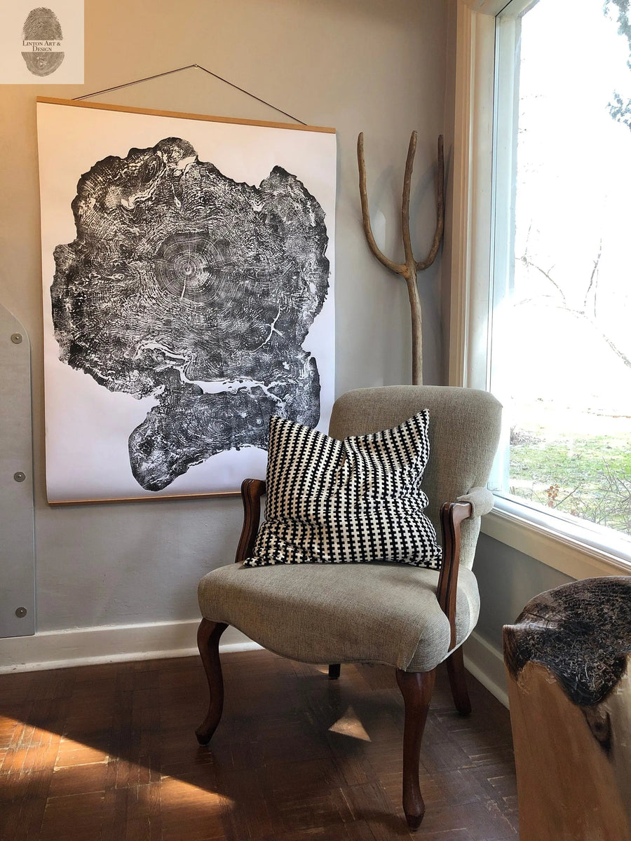 Oversized Big Leaf Maple Tree Ring Print | Handmade Massachusetts Woodcut Art | 36" x 48"
