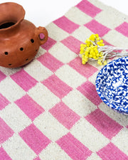 Zapotec Checkered Rug in Pink & Ivory