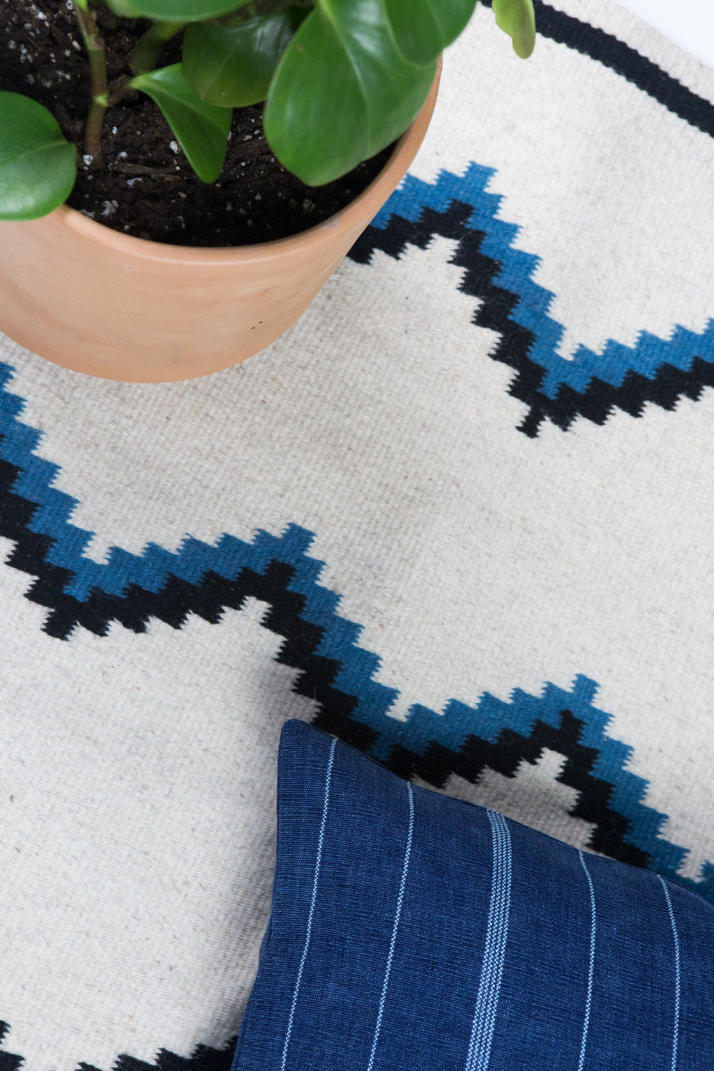 Zapotec Blue & Black Zig Zag Rug #6