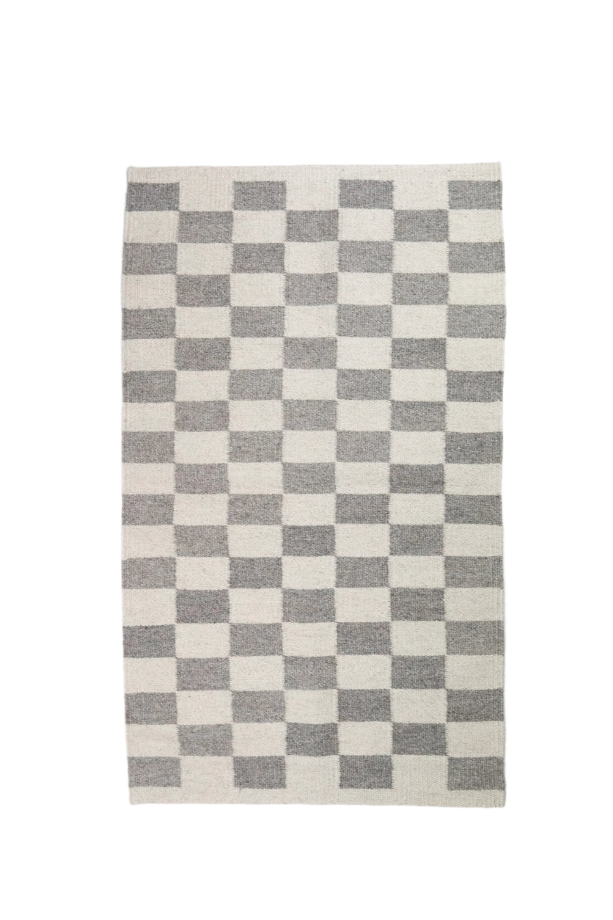 Zapotec Checkered Rug in Grey & Ivory