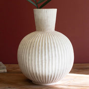 Tall Stone Composite Fluted Bulb Vase.