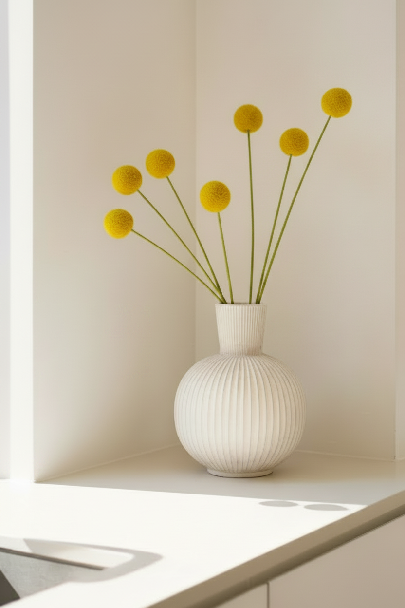 Tall Stone Composite Fluted Bulb Vase