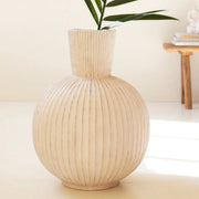 Tall Stone Composite Fluted Bulb Vase.