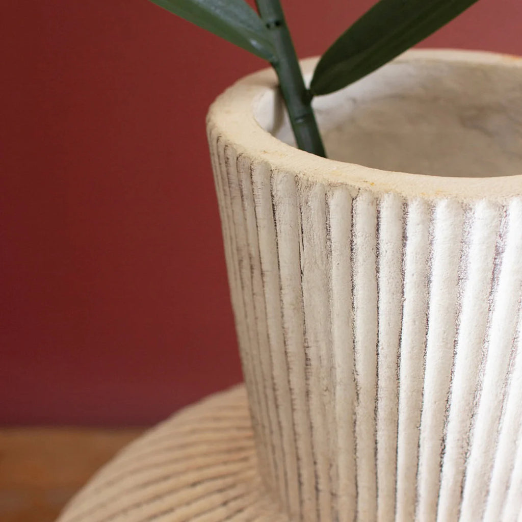 Tall Stone Composite Fluted Bulb Vase.