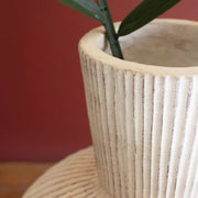 Tall Stone Composite Fluted Bulb Vase.