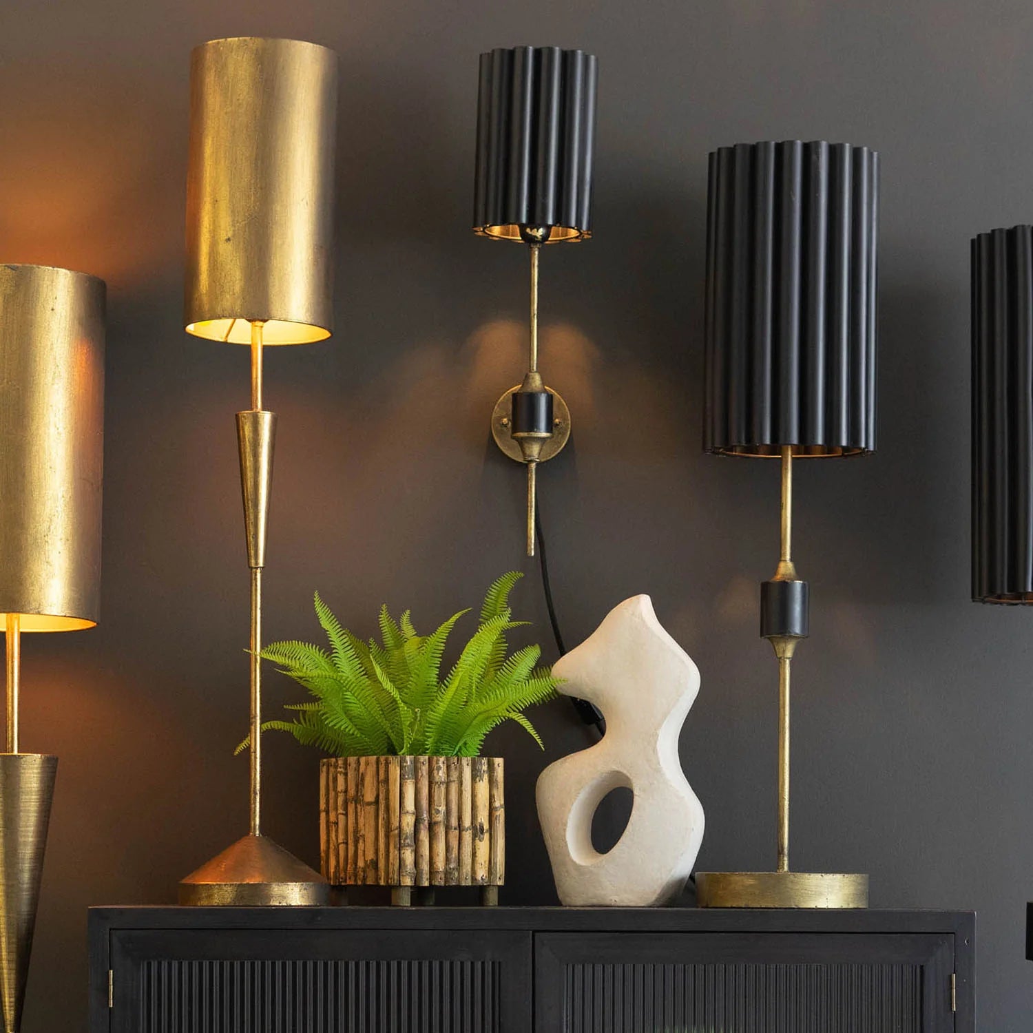 Fluted Black & Antique Gold Lamps