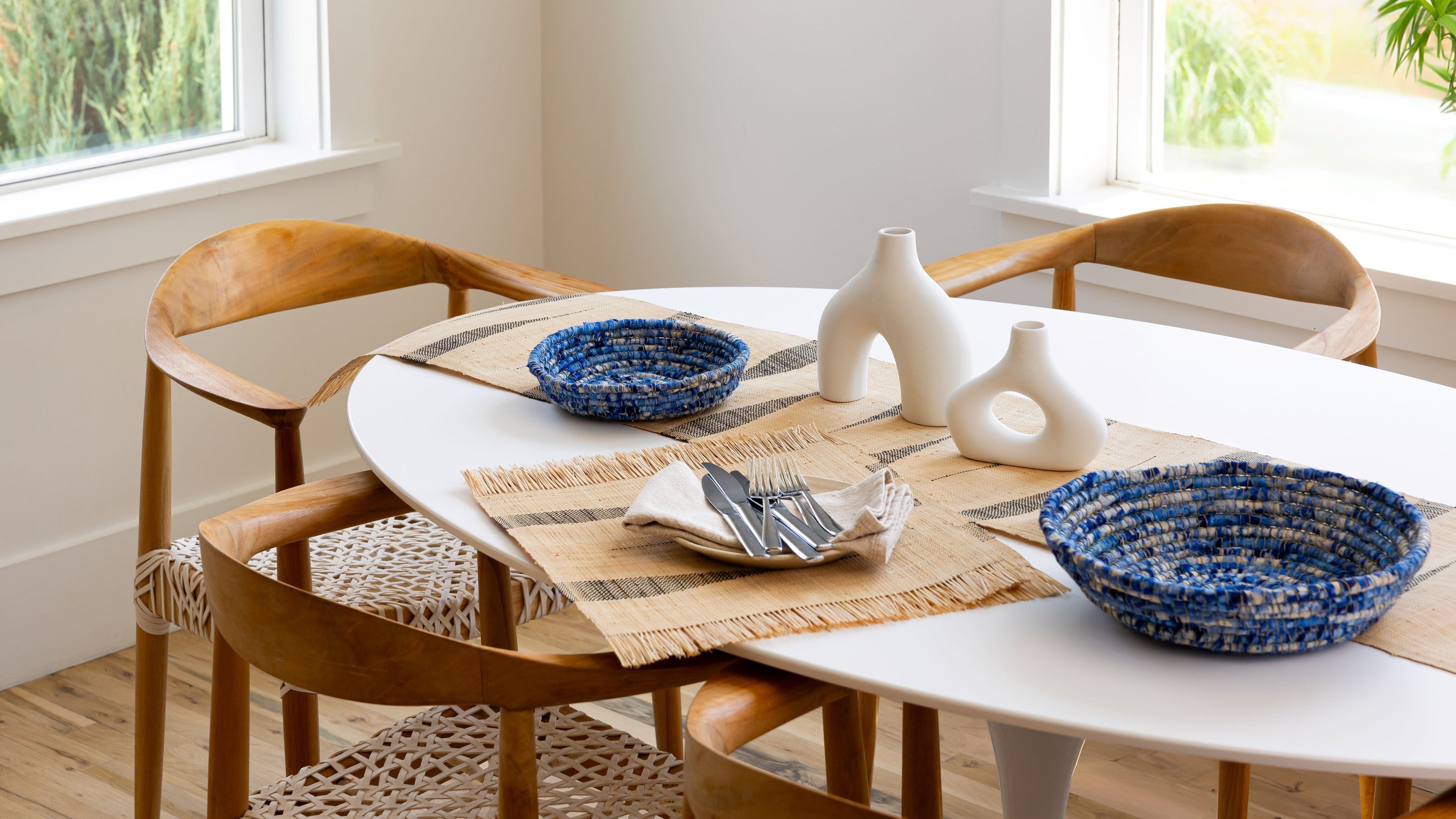 Raffia Table Runner - Handwoven Chevron