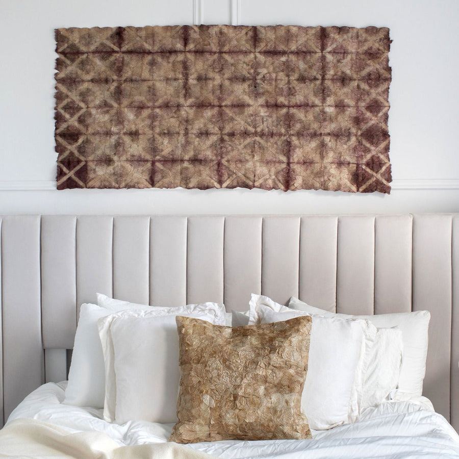Plant Dyed Wild Silk Wall Hanging- Diamond Pattern - Natural Burgundy