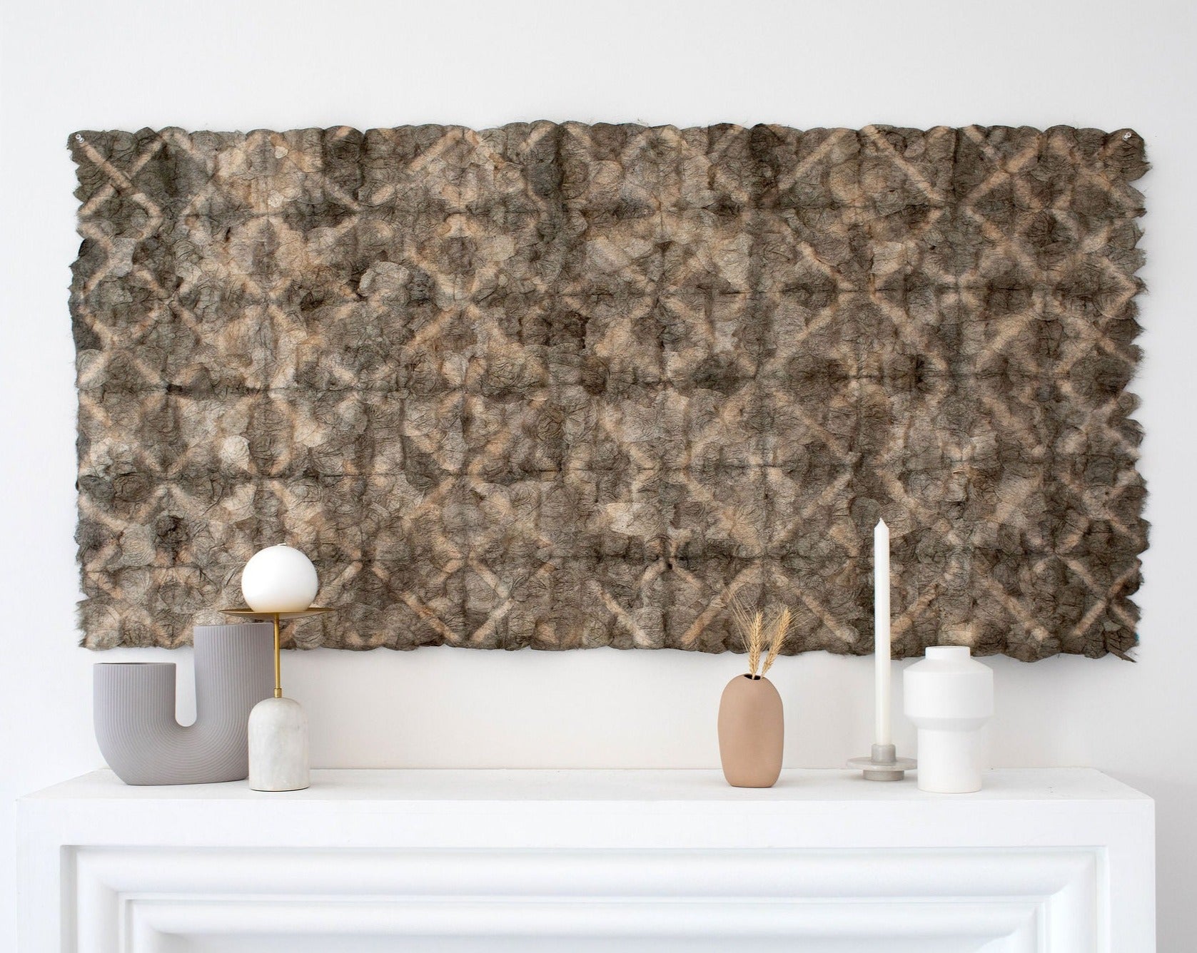 Plant Dyed Wild Silk Wall Hanging- Diamond Pattern - Natural Sage