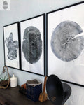 Handmade Tree Ring Prints from Reclaimed Wood | Three-Panel Woodcut Wall Art Set | 24" x 36" Each