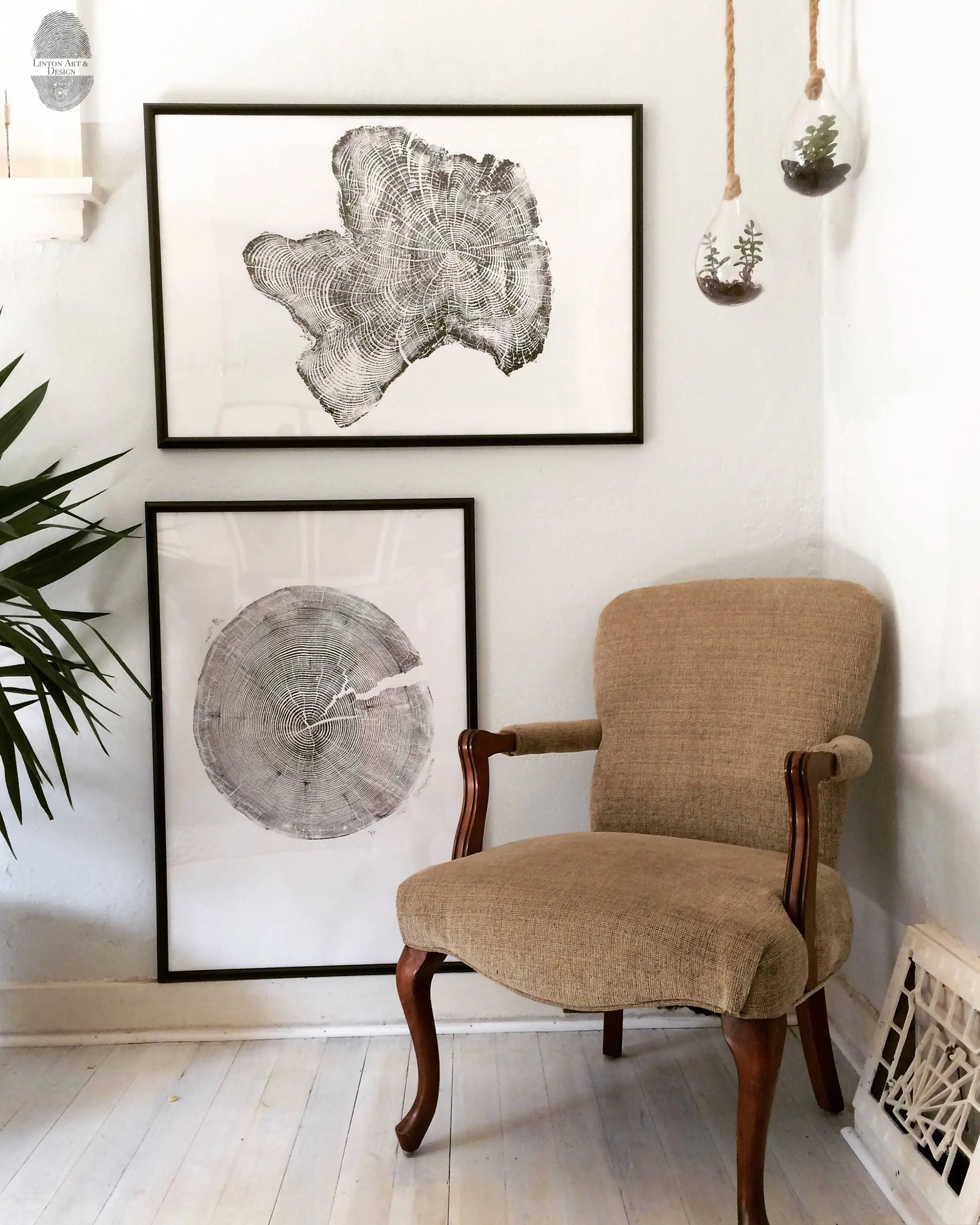 Handmade Tree Ring Prints from Reclaimed Wood | Three-Panel Woodcut Wall Art Set | 24" x 36" Each