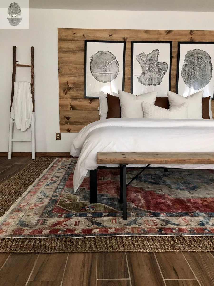 Handmade Tree Ring Prints from Reclaimed Wood | Three-Panel Woodcut Wall Art Set | 24" x 36" Each