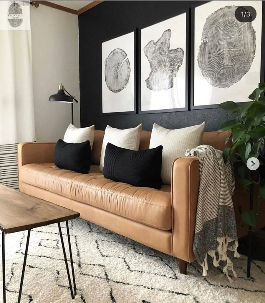 Handmade Tree Ring Prints from Reclaimed Wood | Three-Panel Woodcut Wall Art Set | 24" x 36" Each