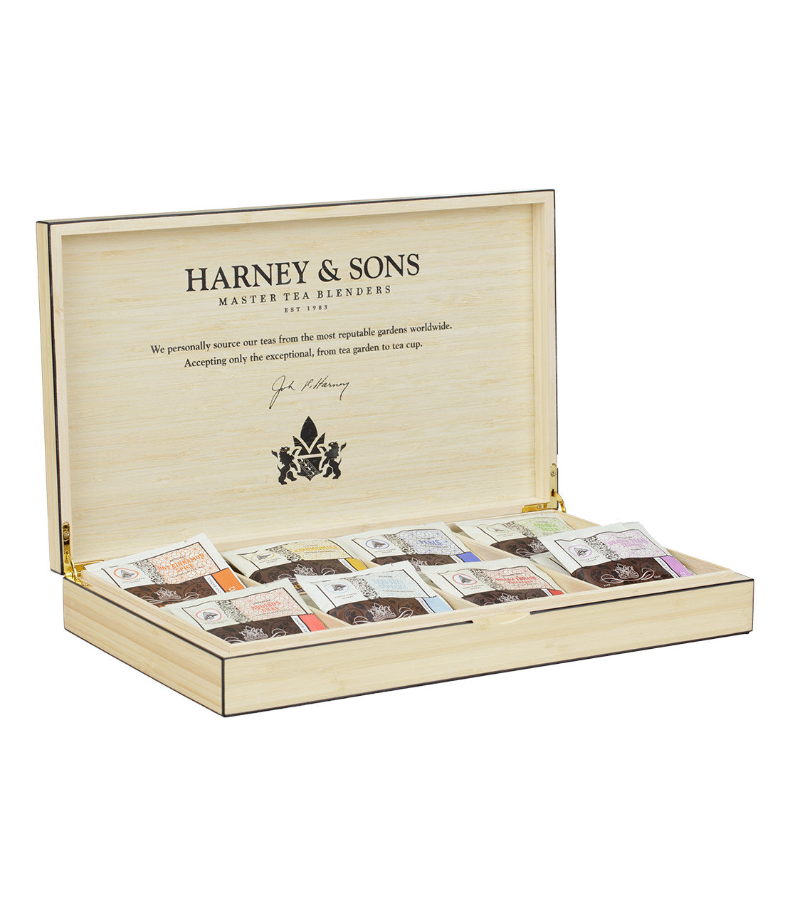 Bamboo Heirloom Tea Chest Featuring Eight Teas – Wrapped Sachets.