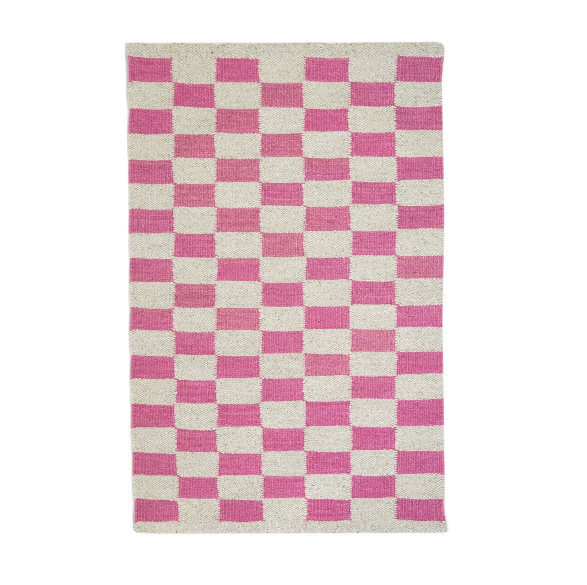 Zapotec Checkered Rug in Pink & Ivory