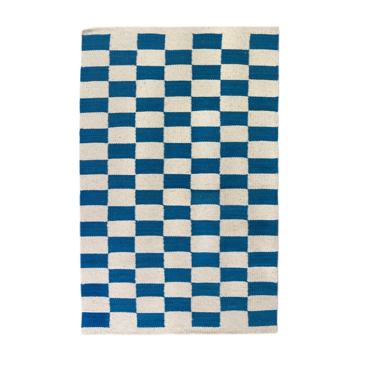 Zapotec Checkered Rug in Blue & Ivory