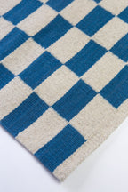 Zapotec Checkered Rug in Blue & Ivory