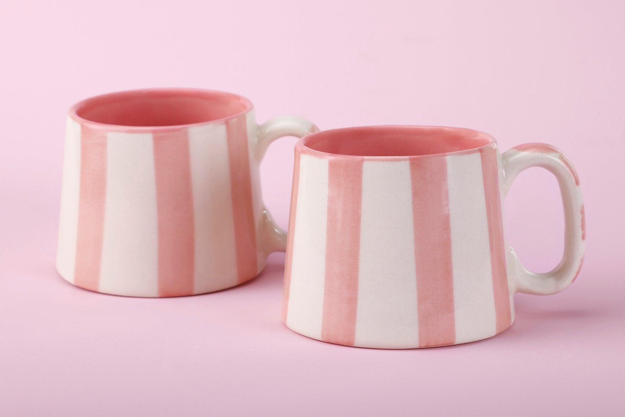 Ceramic Pink Stripe  Coffee cup- 220ml - 3.5 x 2.5 Inches (Set of 2).