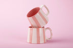 Ceramic Pink Stripe  Coffee cup- 220ml - 3.5 x 2.5 Inches (Set of 2).