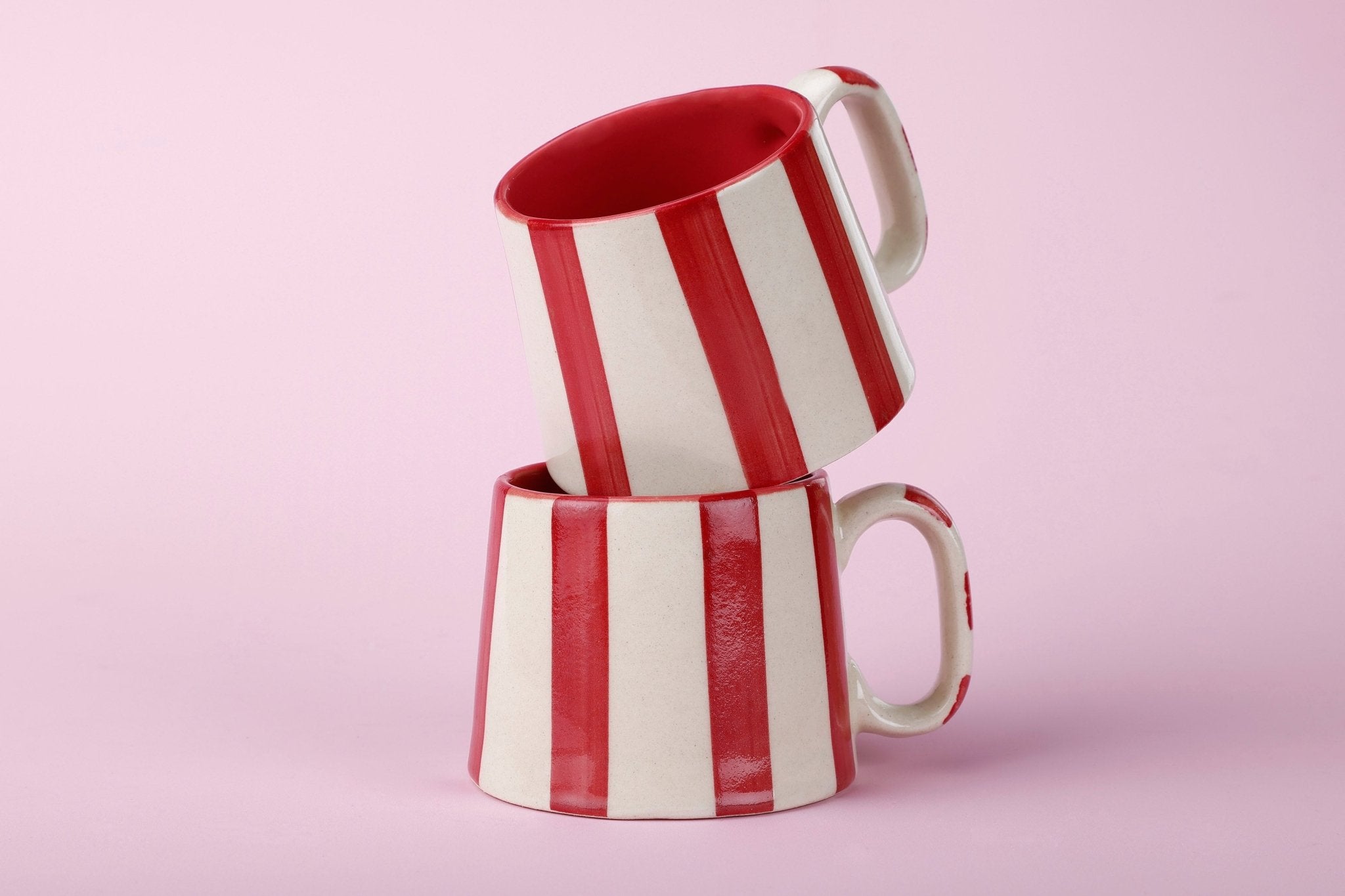 Ceramic Red Stripe  Coffee cup - 3.5 x 2.5 Inches ( Set of 4 ).