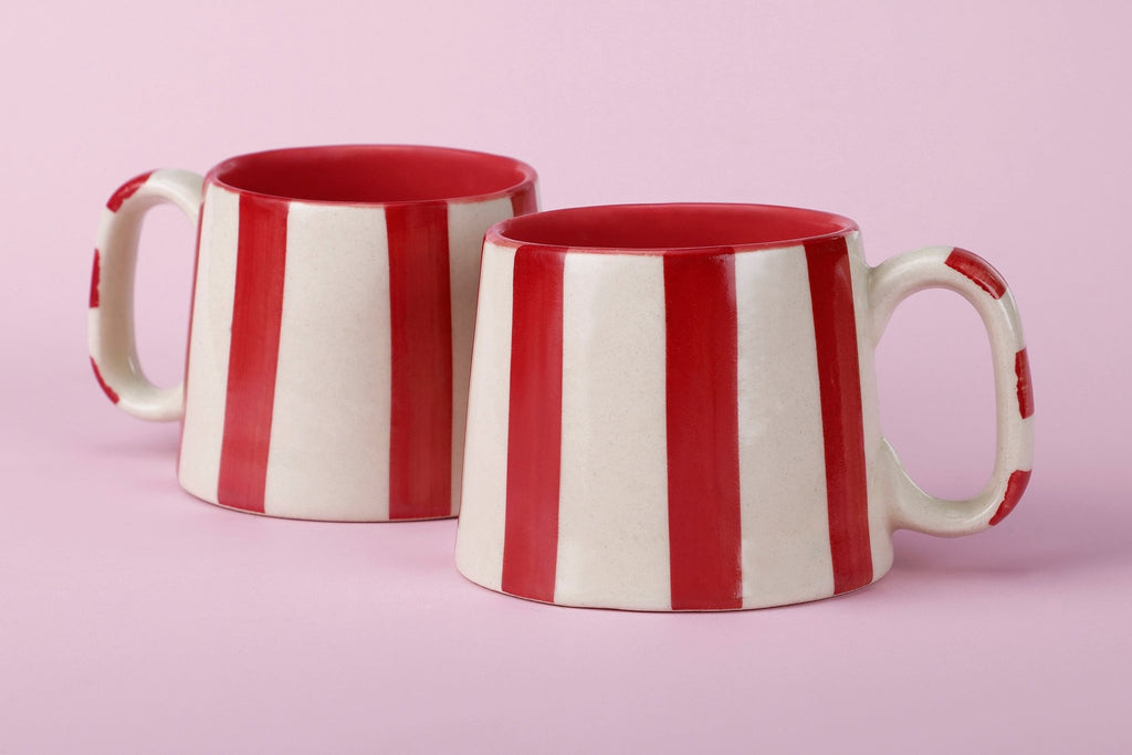 Ceramic Red Stripe  Coffee cup - 3.5 x 2.5 Inches ( Set of 4 ).