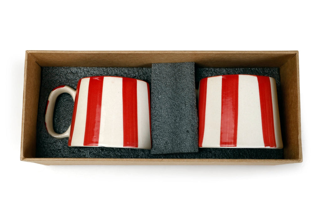 Ceramic Red Stripe  Coffee cup - 3.5 x 2.5 Inches ( Set of 4 ).
