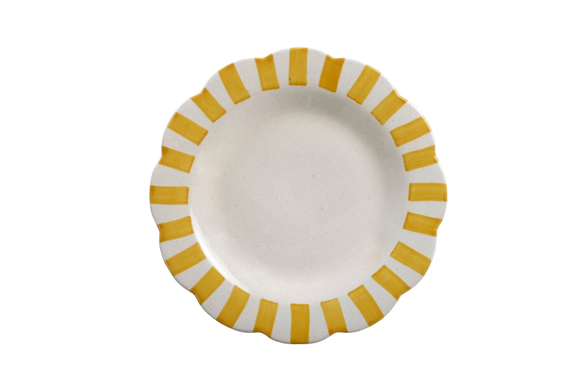 Ceramic Stripe Dinner Plate, Yellow - 10 x 10 x 1.25 Inches ( Set of 2 ).