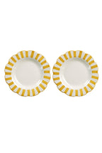 Ceramic Stripe Dinner Plate, Yellow - 10 x 10 x 1.25 Inches ( Set of 2 ).