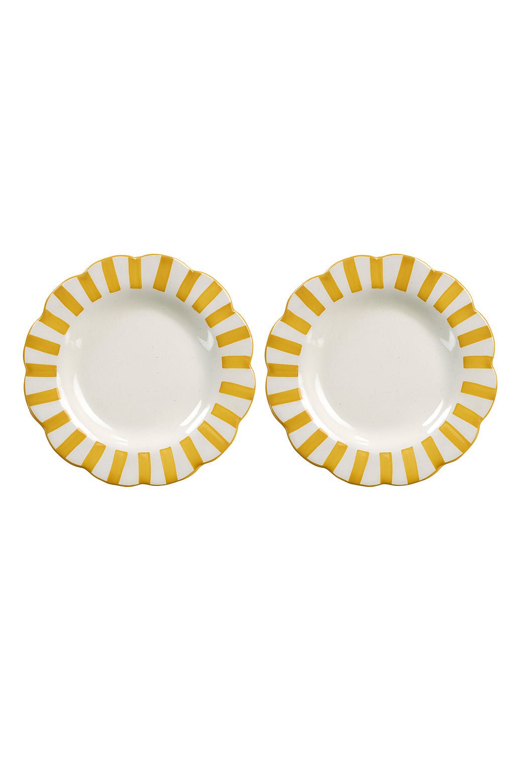 Ceramic Stripe Dinner Plate, Yellow - 10 x 10 x 1.25 Inches ( Set of 2 ).