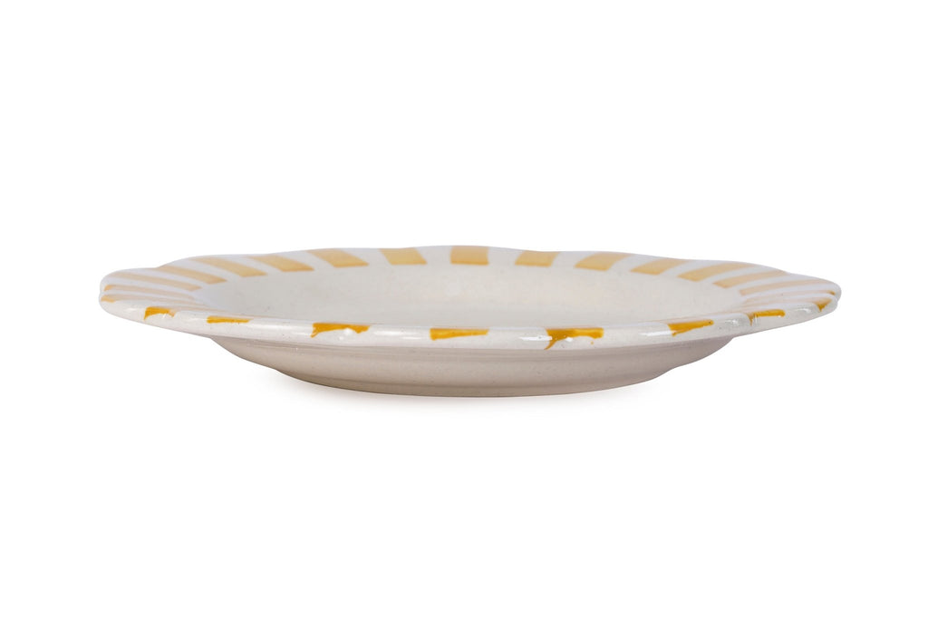 Ceramic Stripe Dinner Plate, Yellow - 10 x 10 x 1.25 Inches ( Set of 2 ).
