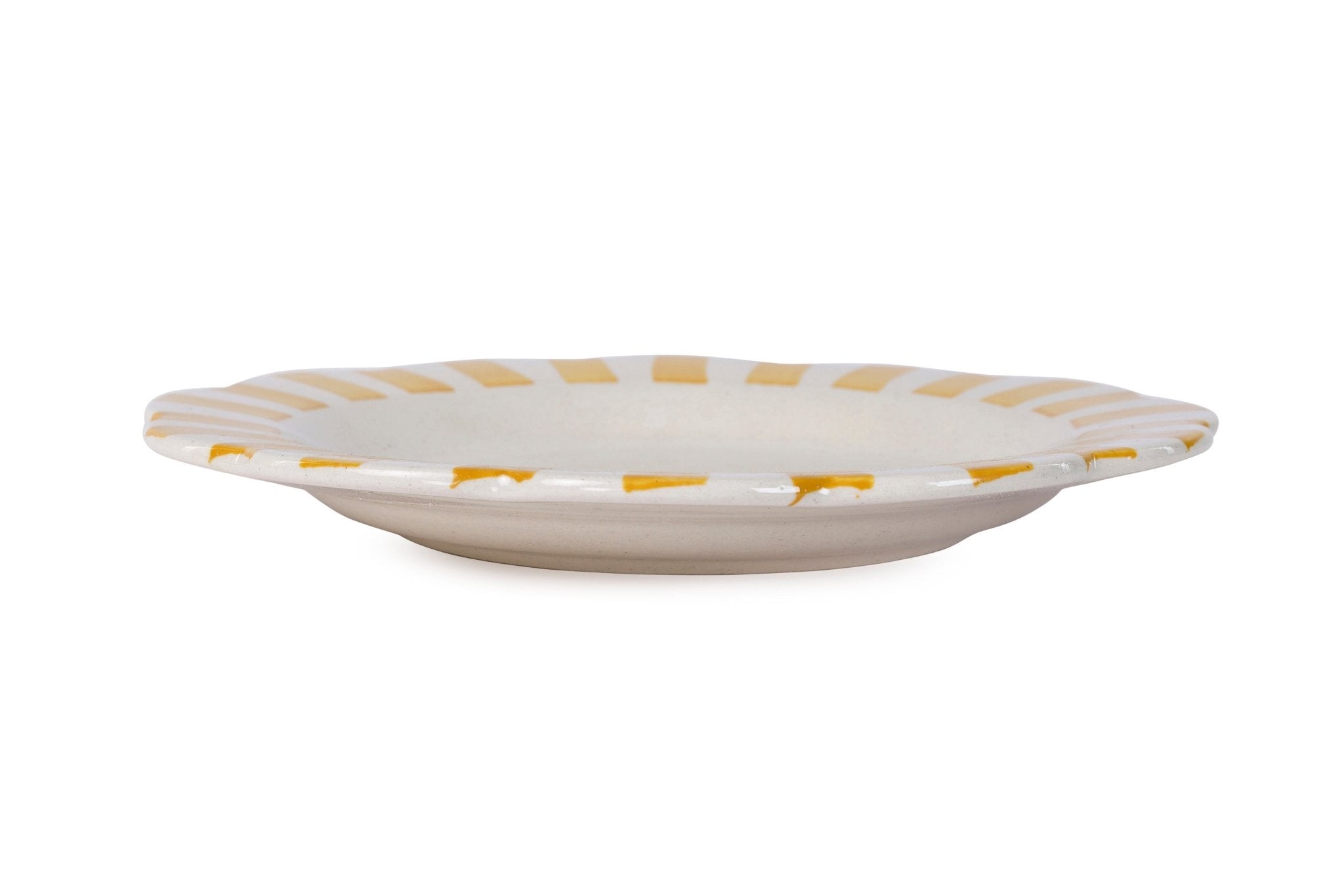 Ceramic Stripe Dinner Plate, Yellow - 10 x 10 x 1.25 Inches ( Set of 2 ).