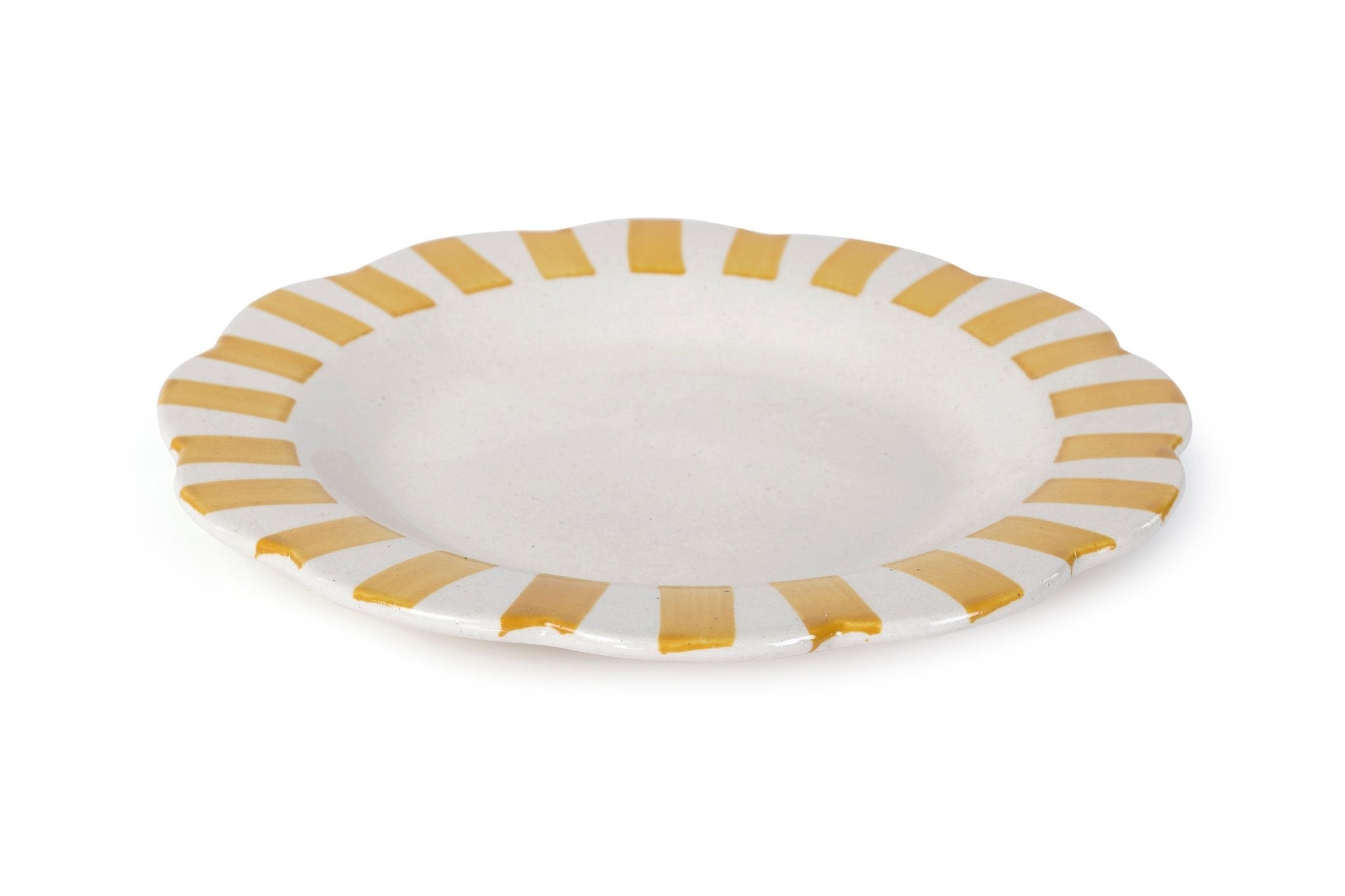Ceramic Stripe Dinner Plate, Yellow - 10 x 10 x 1.25 Inches ( Set of 2 ).